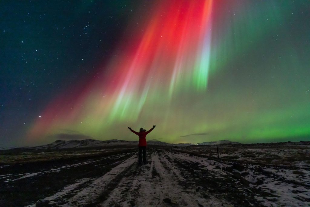 Aurora Boreal na Islândia durante a temporada de 2024.